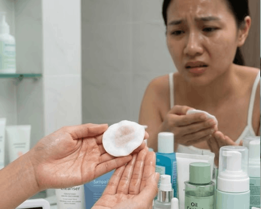 Người phụ nữ đang gặp vấn đề với tình trạng da dầu