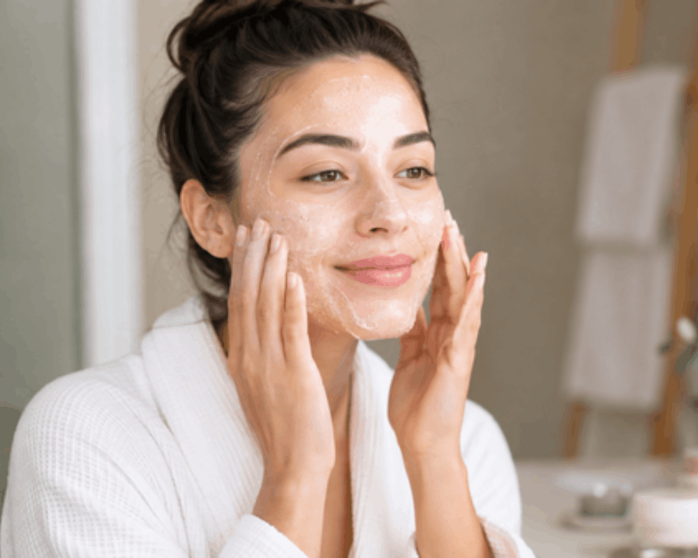 Người phụ nữ đang chăm sóc da