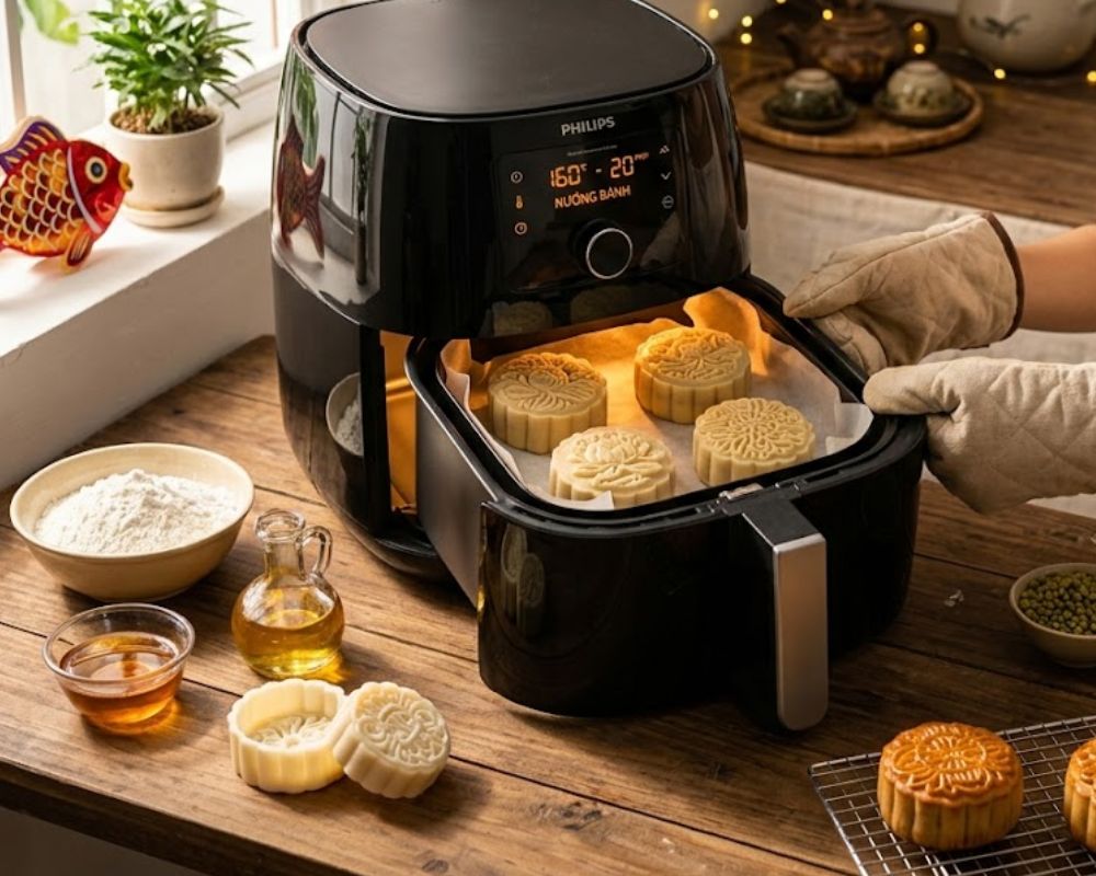 Nướng bánh trung thu đơn giản bằng nồi chiên không dầu