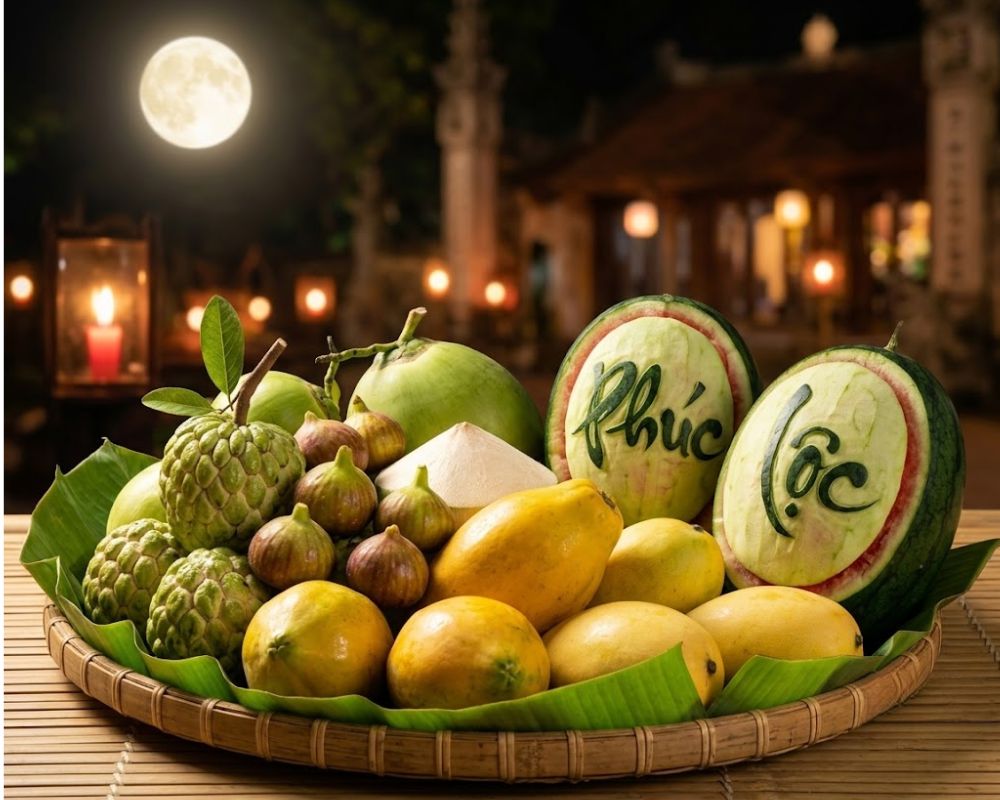 Mâm ngũ quả Trung thu tươi ngon, mang ý nghĩa cầu mong sự viên mãn, sung túc