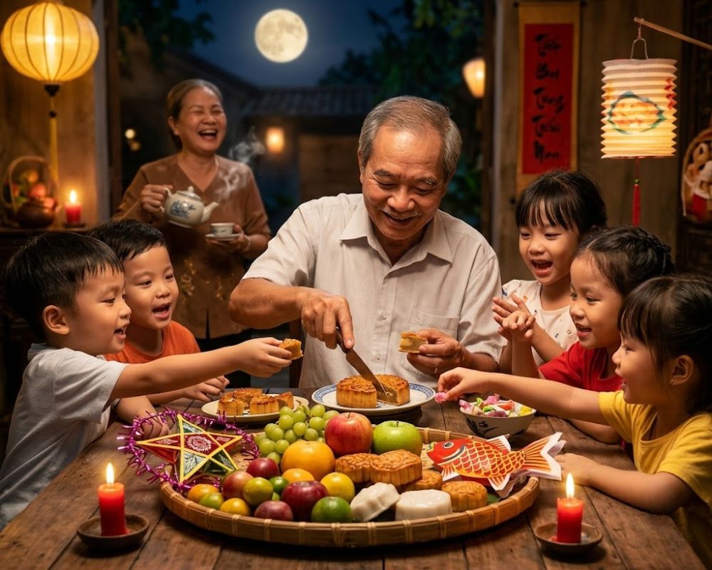 Khoảnh khắc phá cỗ Trung thu vui vẻ, gắn kết tình thân giữa các thế hệ trong gia đình
