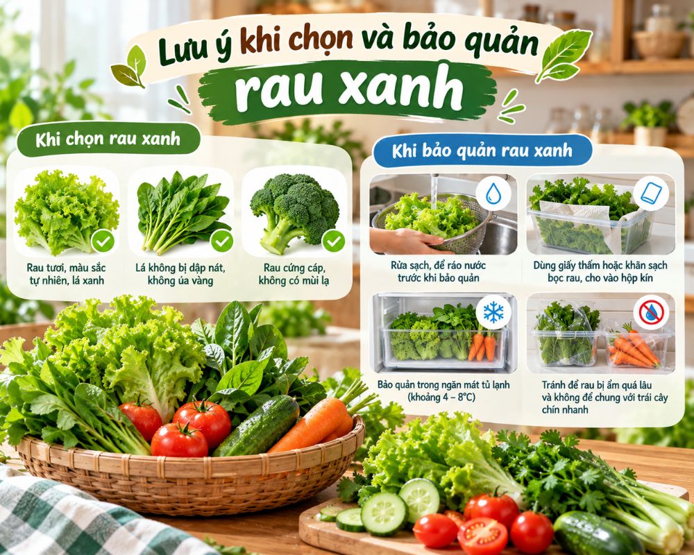 Chọn rau tươi, bảo quản đúng cách để giữ trọn độ ngon.