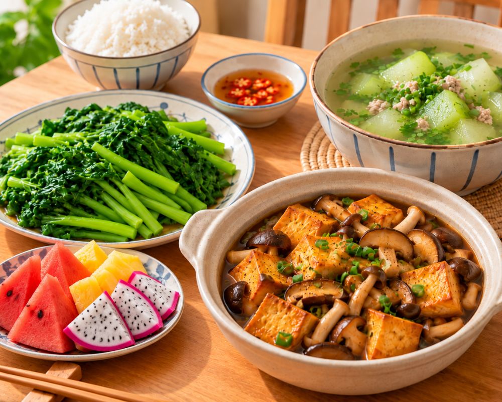 Bữa cơm nhẹ nhàng, thêm tráng miệng ngọt ngào.