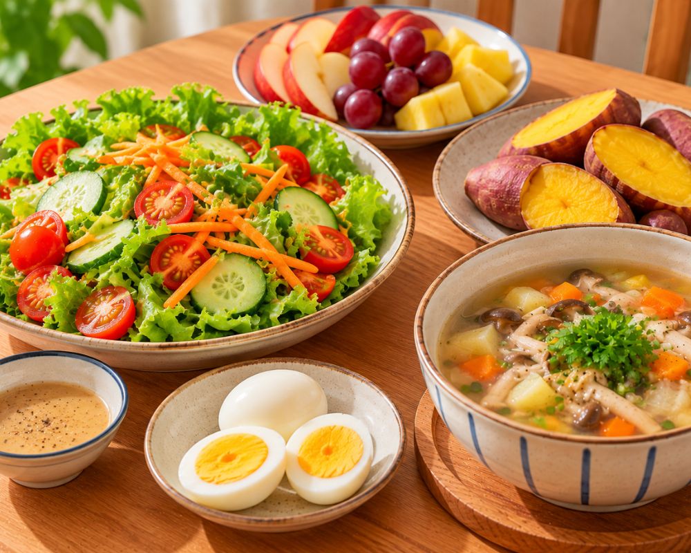 Bữa ăn nhẹ nhàng với rau củ tươi ngon.