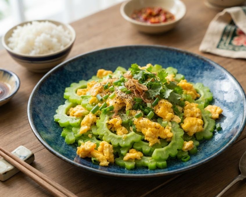 Khổ qua xào trứng ngon giòn, thanh mát.
