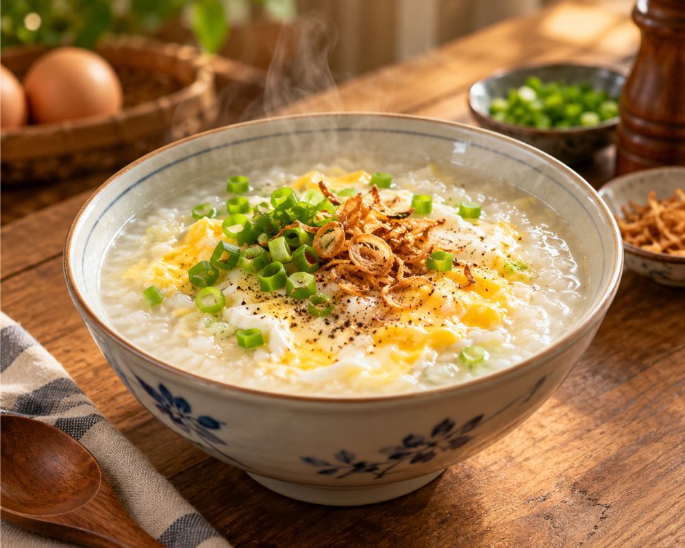 Tô cháo trứng nóng hổi cứu đói hoàn hảo cho những đêm thức khuya