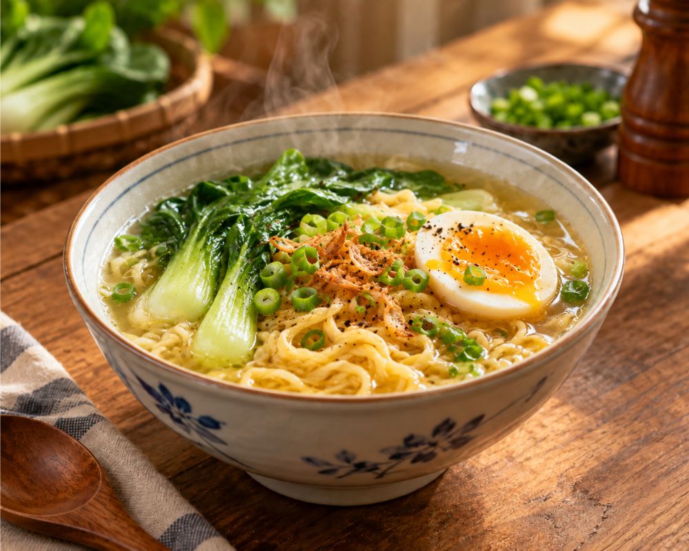Mì trứng rau xanh nóng hổi hấp dẫn, ấm bụng mà cực kỳ dễ làm