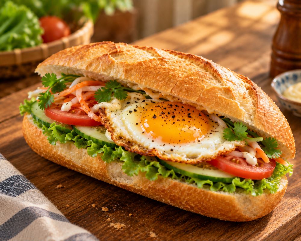 Món ăn khuya quen thuộc, nhanh gọn, hấp dẫn với bánh mì trứng ốp la