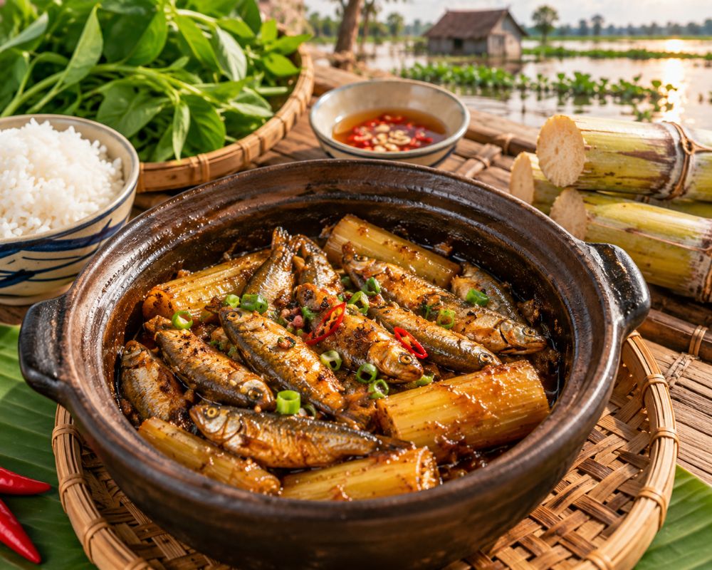 Cá linh kho mía đậm vị miền Tây