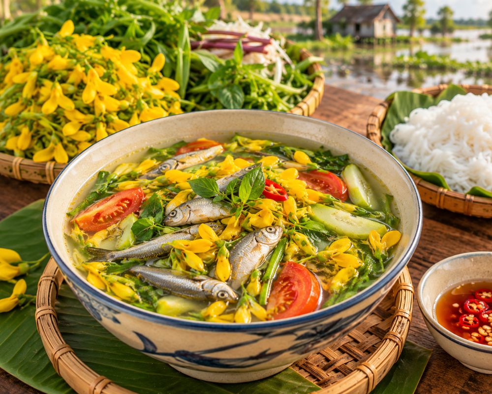 Canh chua cá linh bông điên điển