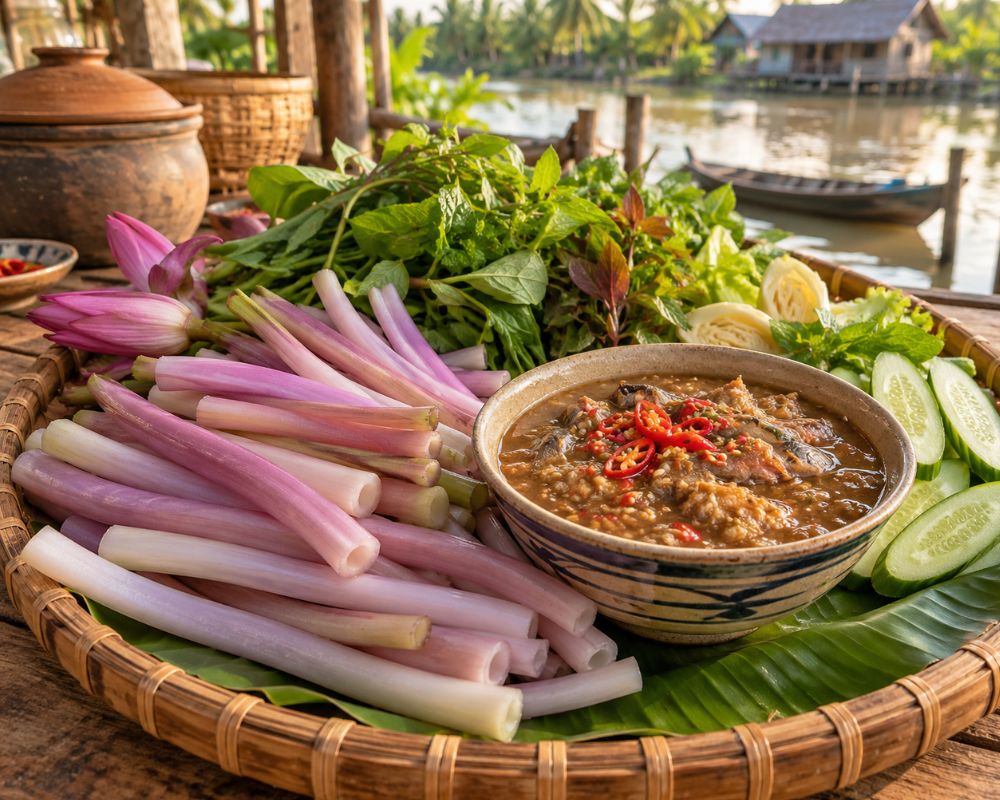 Bông súng chấm mắm kho miền Tây