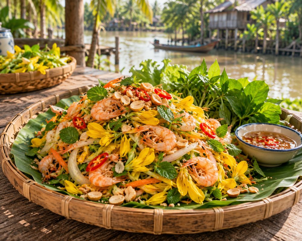 Gỏi tép đồng bông điên điển
