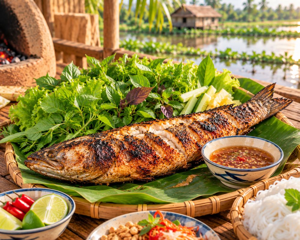 Cá lóc nướng trui dân dã miền Tây