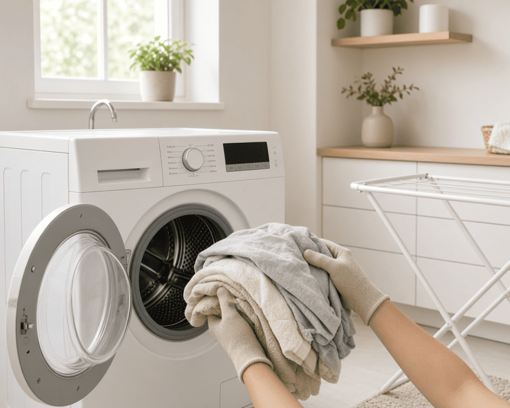 Lấy quần áo ra khỏi máy giặt sau khi giặt xong