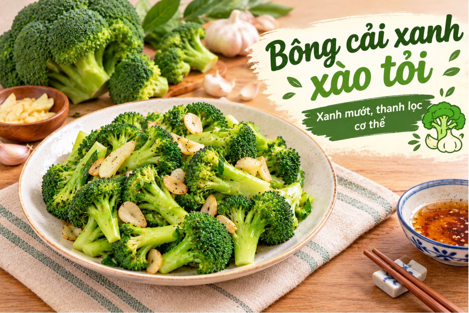 Bông cải xanh xào tỏi xanh mướt, thanh lọc cơ thể
