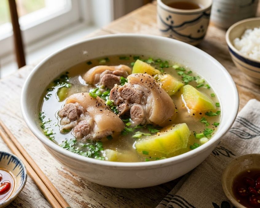 Bát canh giò heo hầm đu đủ ngọt thanh béo bùi bồi bổ sức khỏe