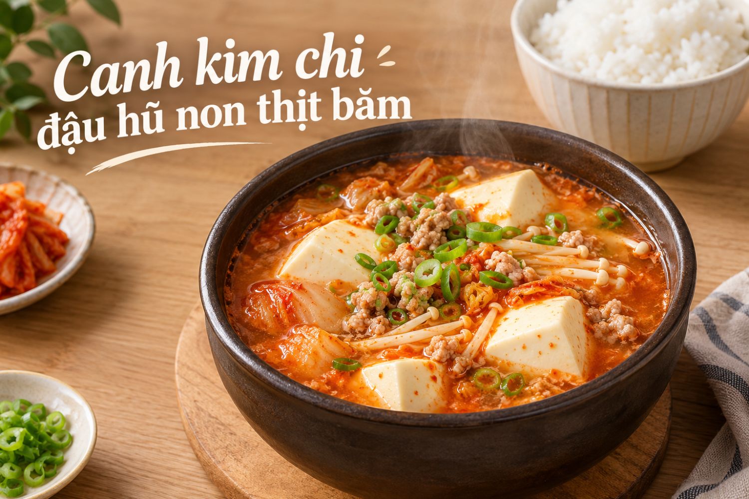 Canh kim chi đậu hũ non thịt băm: Chua cay đậm đà cho ngày se lạnh