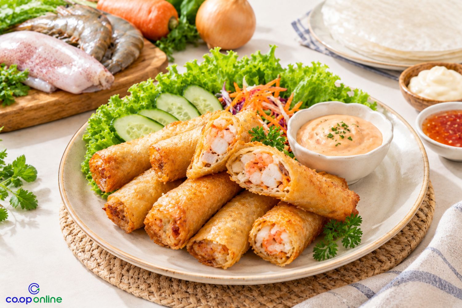 Chả giò hải sản sốt mayonnaise – bí quyết giòn lâu, nhân chuẩn vị