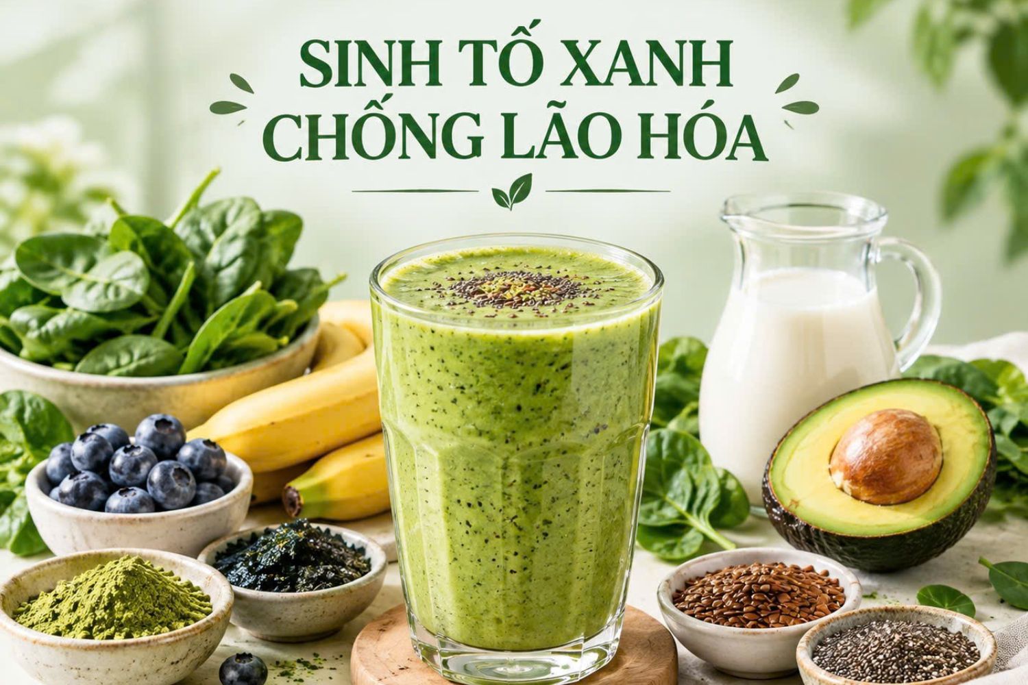 Công thức sinh tố xanh chống lão hóa tiện lợi