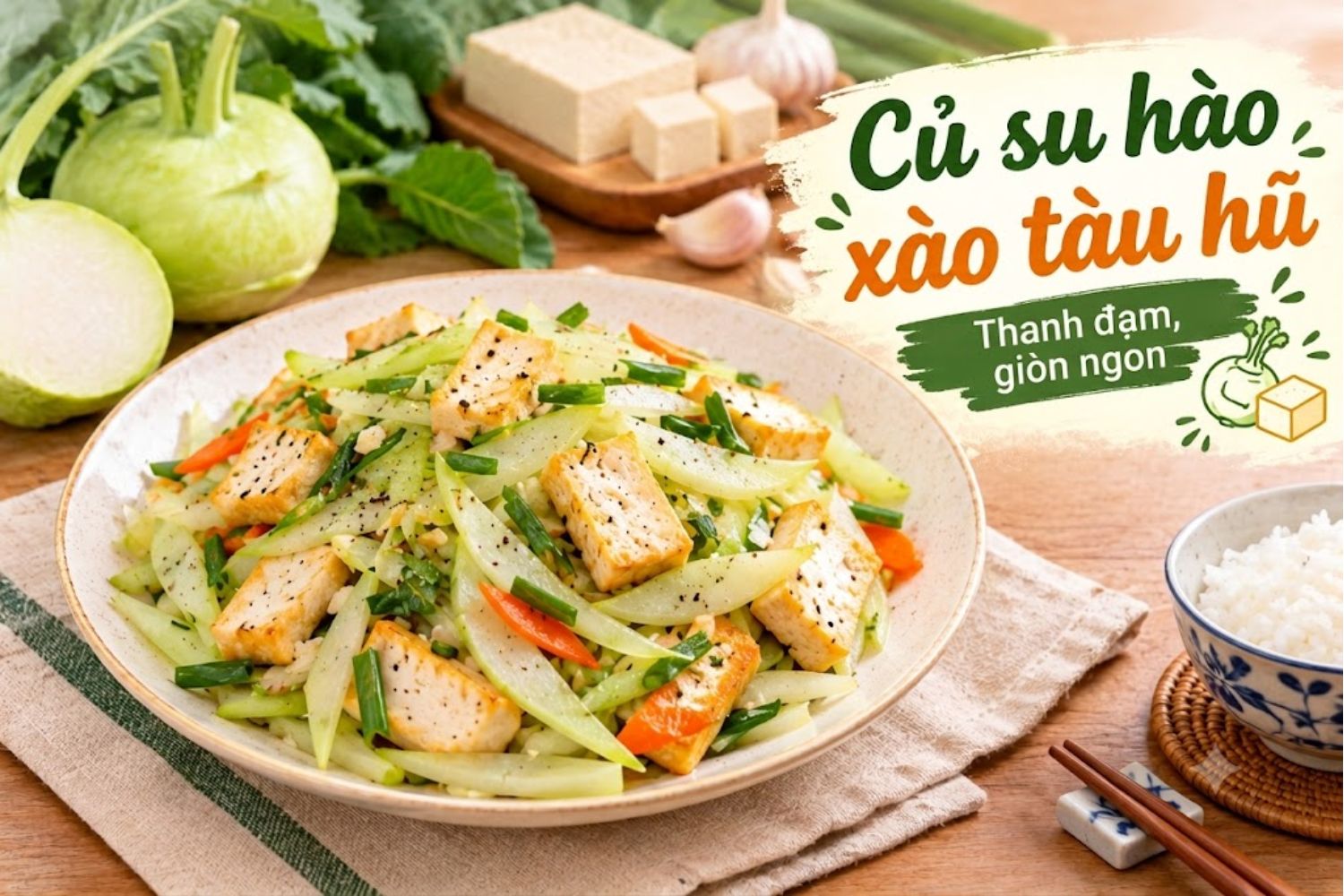 Củ su hào xào tàu hũ thanh đạm, giòn ngon dễ làm
