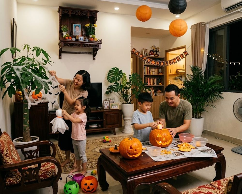 Hoạt động trang trí nhà cửa và khắc bí ngô mang lại không gian ấm cúng trong ngày Halloween