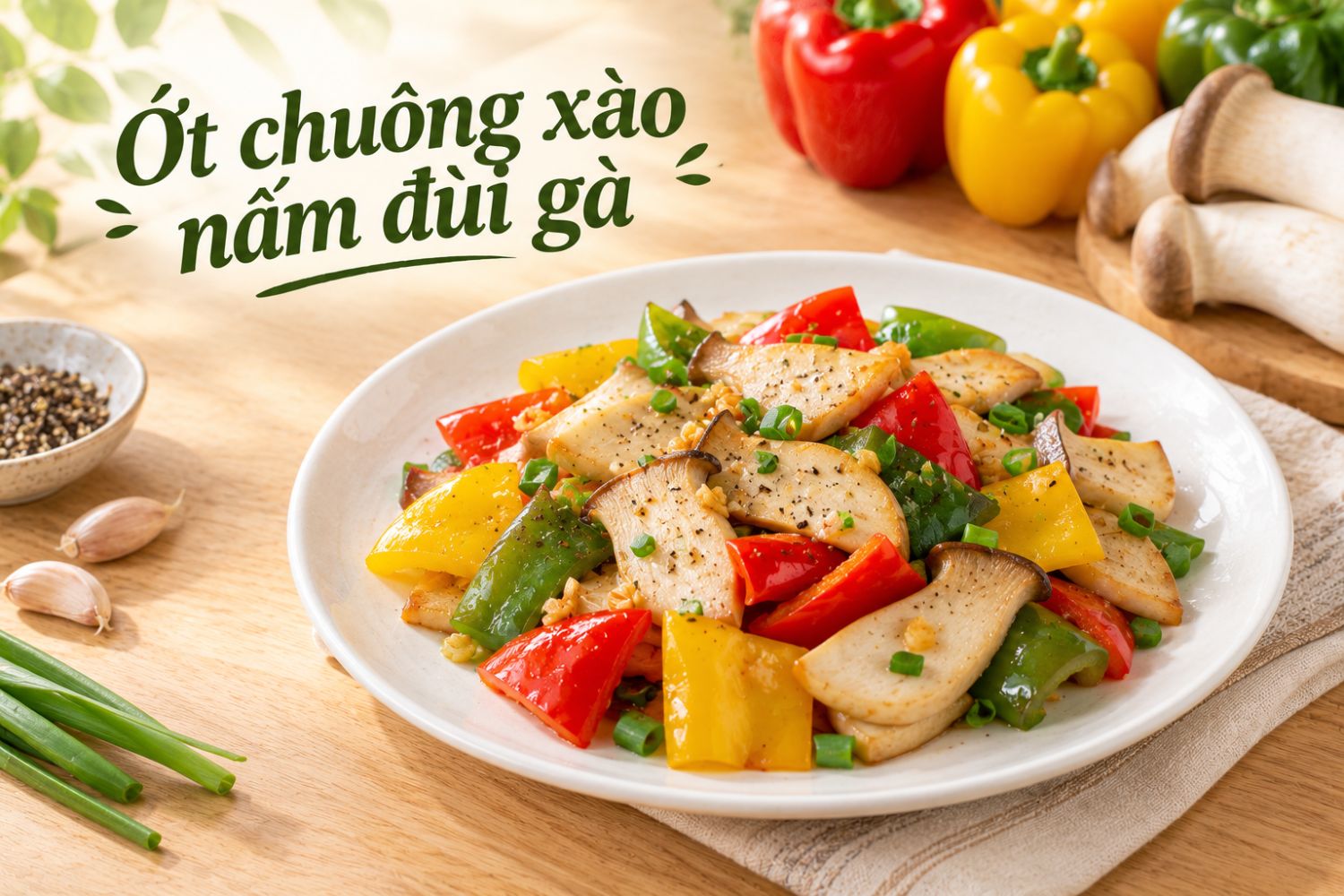 Ớt chuông xào nấm đùi gà: Món rau xào giòn ngọt cho bữa cơm