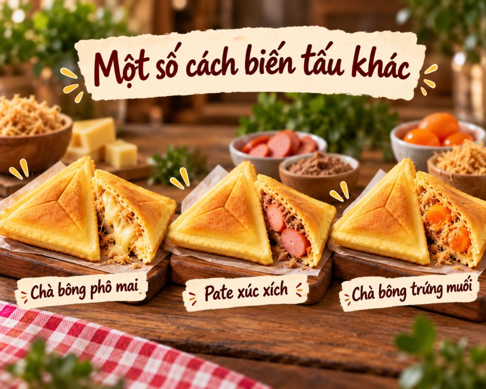 Đổi vị với chà bông phô mai, pate xúc xích và chà bông trứng muối.