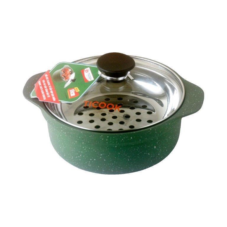 Nồi hợp kim nhôm vân đá vỉ hấp nắp kính bếp từ Ticook green 24 cm - Đặt ...