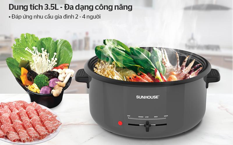 Nồi lẩu điện Sunhouse có dung tích linh hoạt, công suất mạnh mẽ