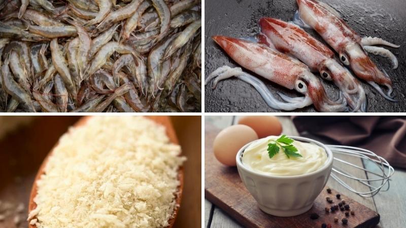 Nguyên liệu làm chả giò hải sản chiên xù xốt Mayonnaise