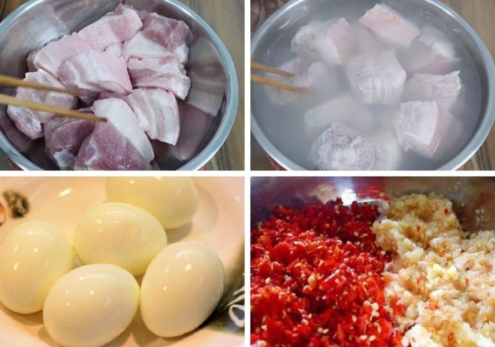 Sơ chế nguyên liệu trước khi nấu thịt kho nước dừa