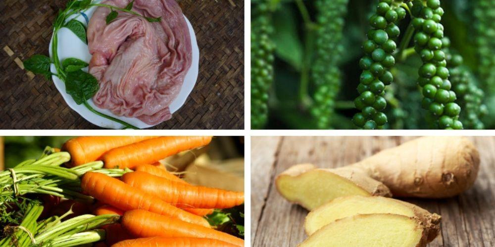 Nguyên liệu nấu món bao tử hầm tiêu xanh