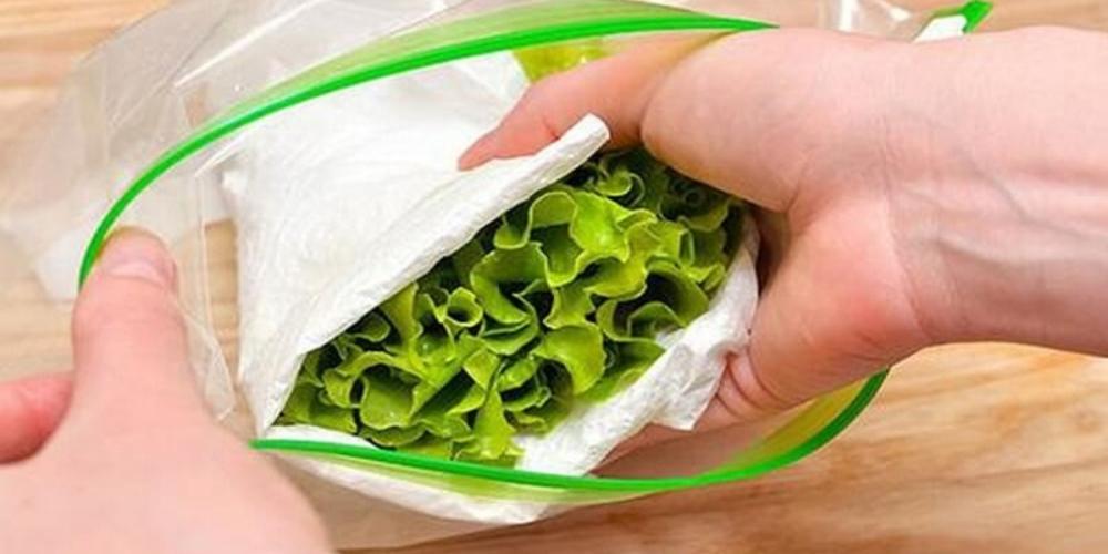 Dùng khăn giấy bọc rau củ trước khi cho vào tủ lạnh