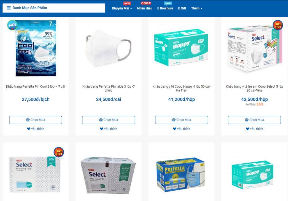 Co.op Online cung cấp nhiều loại khẩu trang y tế với chất lượng cao