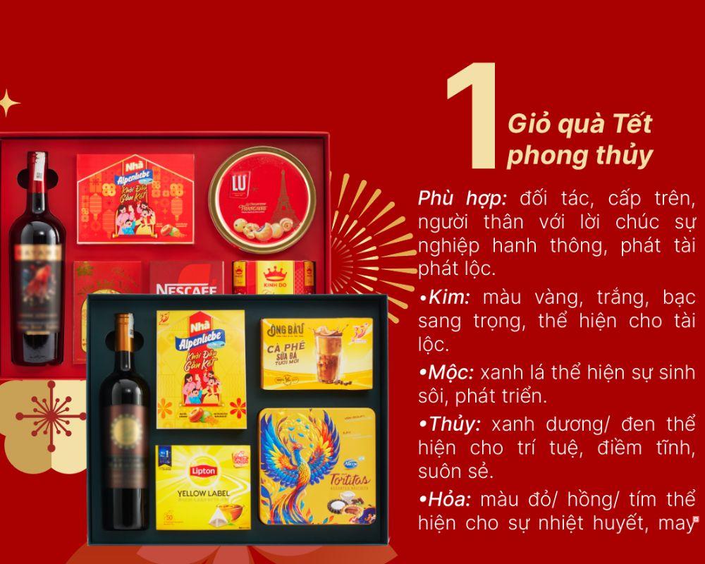 Giỏ quà Tết phong thủy với lời chúc tài lộc, sự nghiệp hanh thông