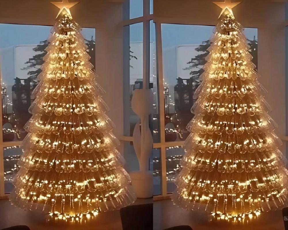 Làm cây thông noel bằng đồ tái chế từ chai nhựa