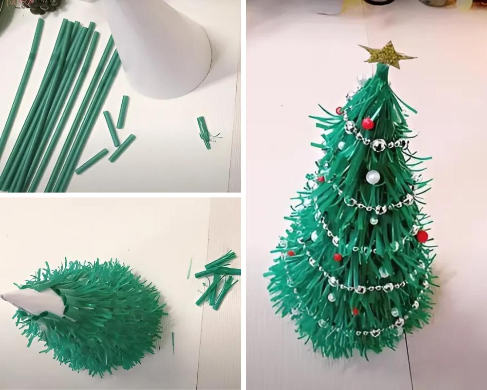 Trang trí noel handmade - Làm cây thông Noel bằng ống hút