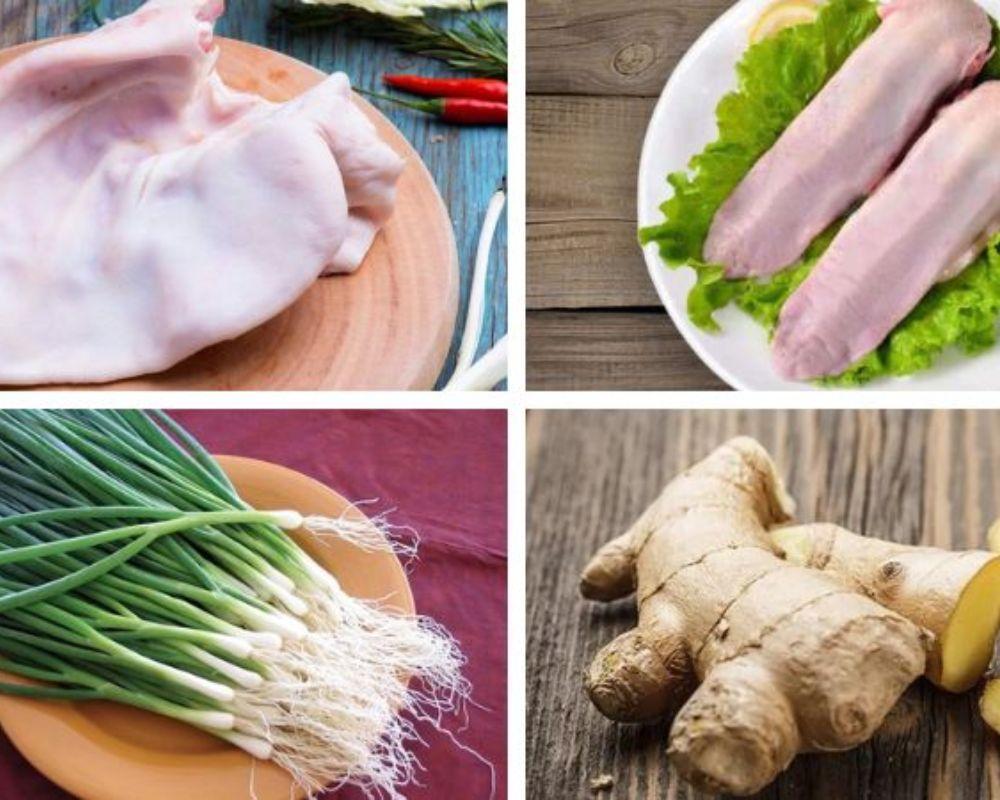 Nguyên liệu cho món tai heo cuộn lưỡi