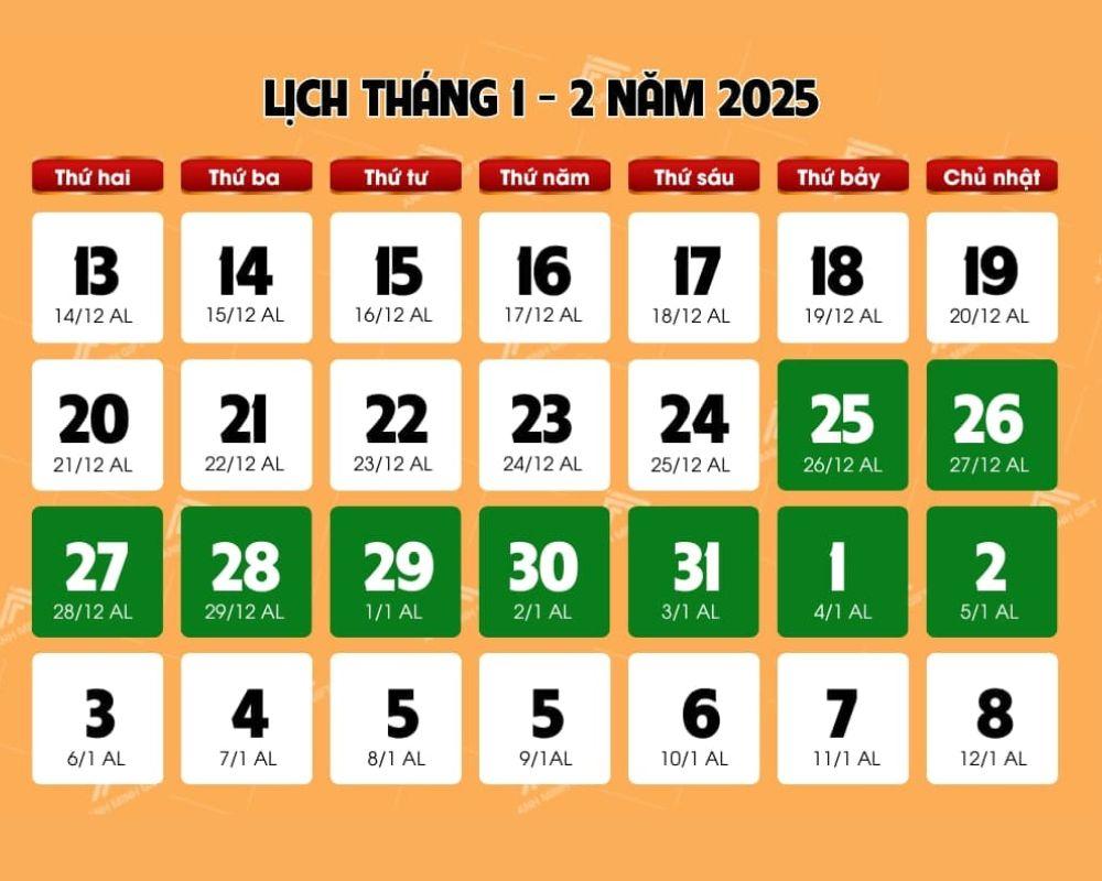 Lịch nghỉ Tết Nguyên Đán 2025 chính thức