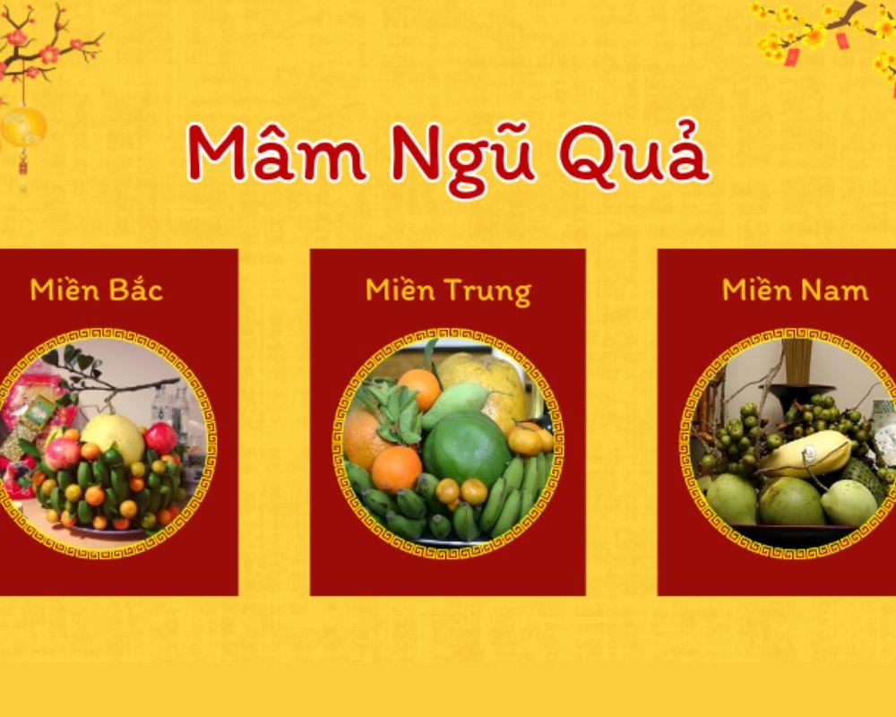 Sự khác biệt giữa mâm ngũ quả miền Bắc, miền Trung, miền Nam