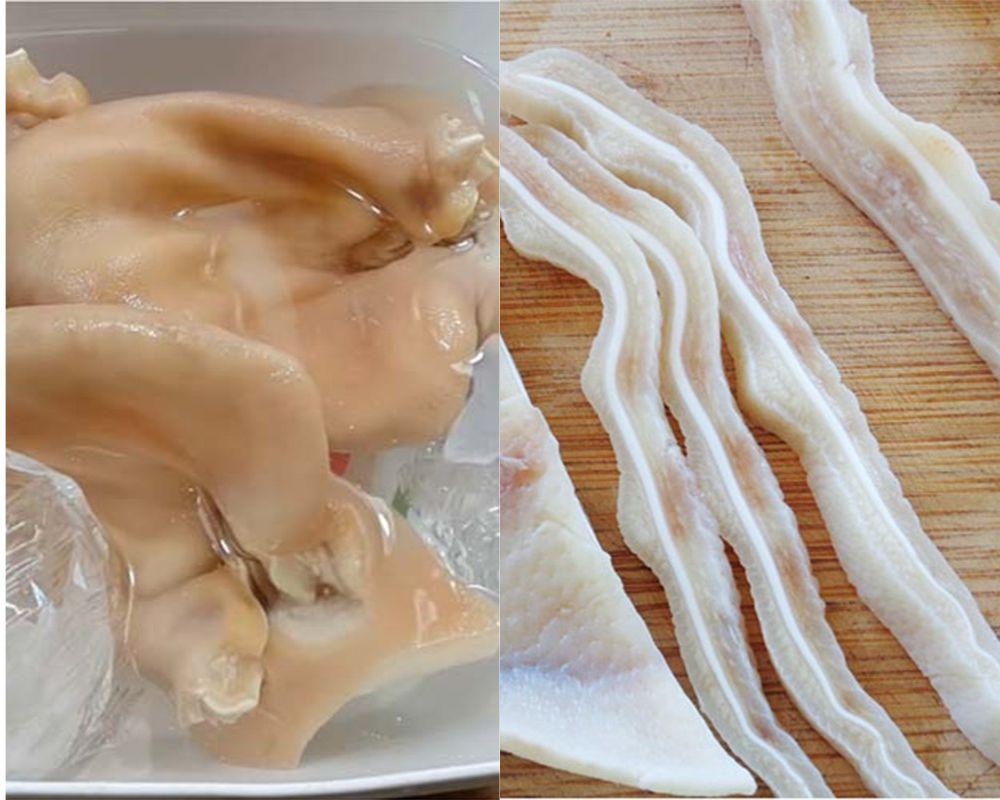 Tai heo sau khi luộc và thái sợi