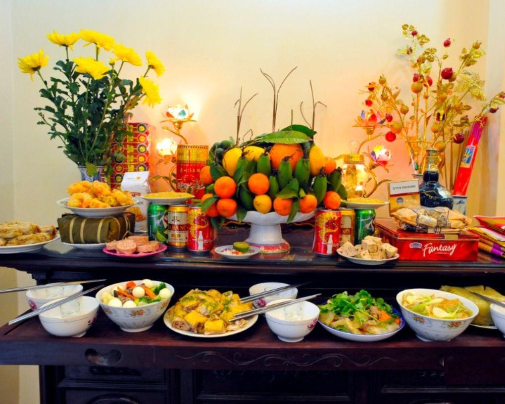 Mâm cúng giao thừa trong nhà