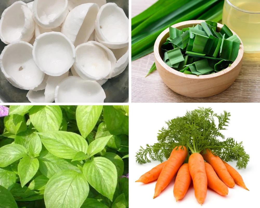 Nguyên liệu làm mứt dừa ngũ sắc